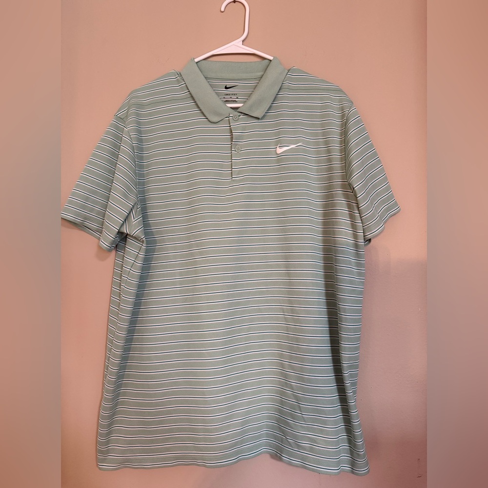 Nike Dri-Fit Men's Light Green Striped Polo Shirt